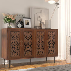 Indian Handmade Carved Solid Wood Buffet Cabinet Sideboard