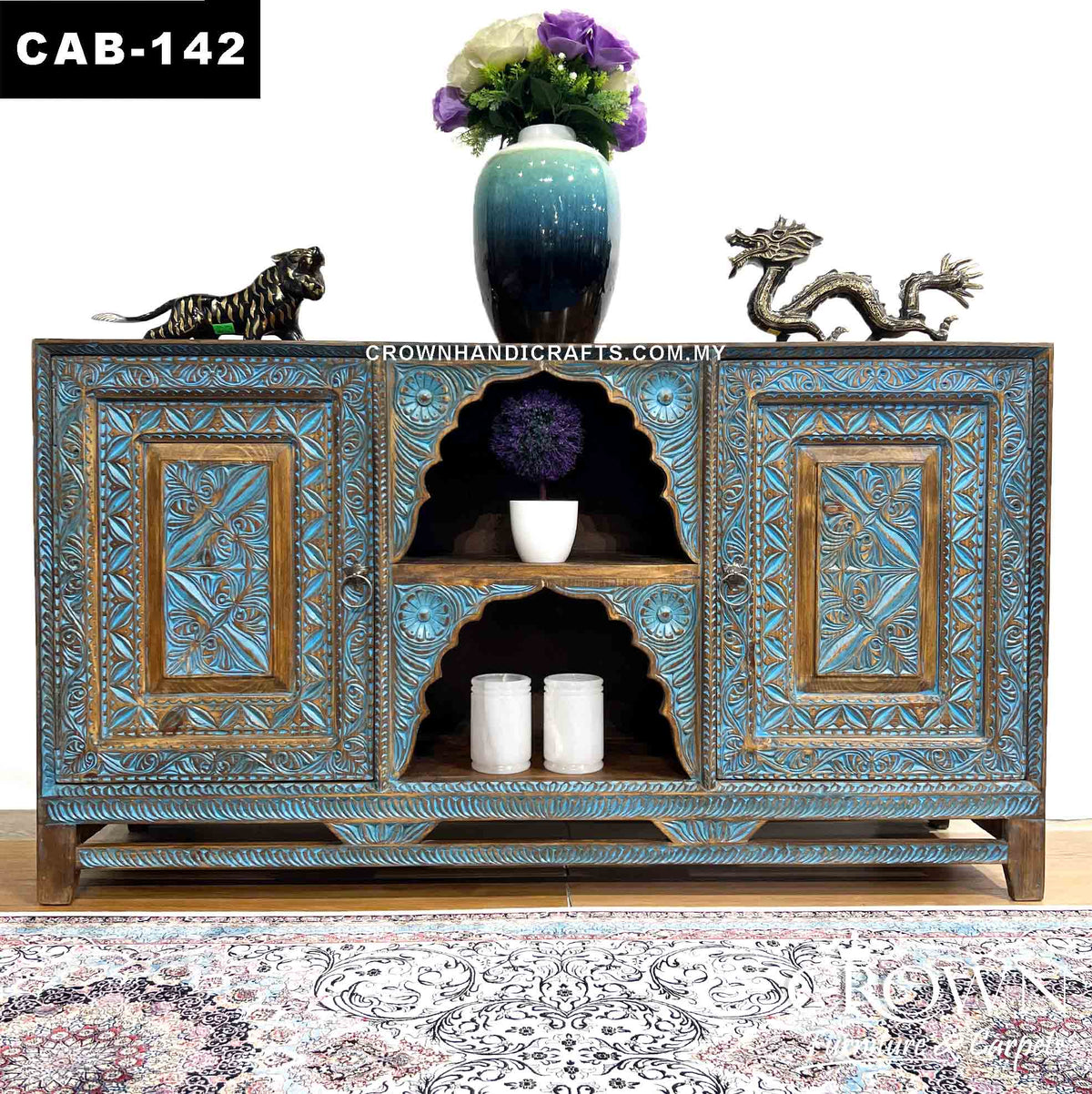 Kalah Indian Hand Carved Solid Wooden Sideboard