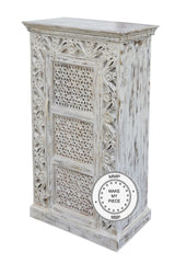 Saffron Hand Carved Whitewashed Oriental Cabinet