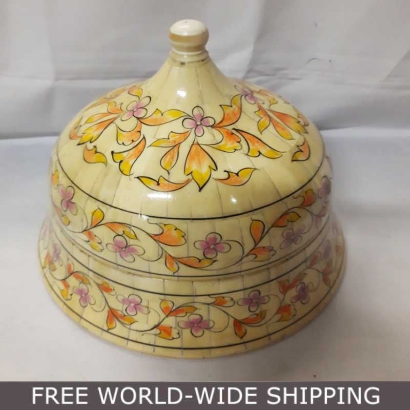 Real Bone Inlay Designer Luxury Round Jewellery Box Gift Storage Yellow D