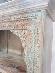 Indian Mughal Hand Carved Solid Wooden Beautiful Bookcase Bluewash 108x42x178cm