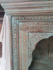 Indian Mughal Hand Carved Solid Wooden Beautiful Bookcase Bluewash 108x42x178cm