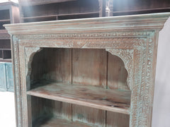 Indian Mughal Hand Carved Solid Wooden Beautiful Bookcase Bluewash 108x42x178cm