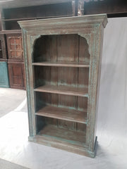 Indian Mughal Hand Carved Solid Wooden Beautiful Bookcase Bluewash 108x42x178cm