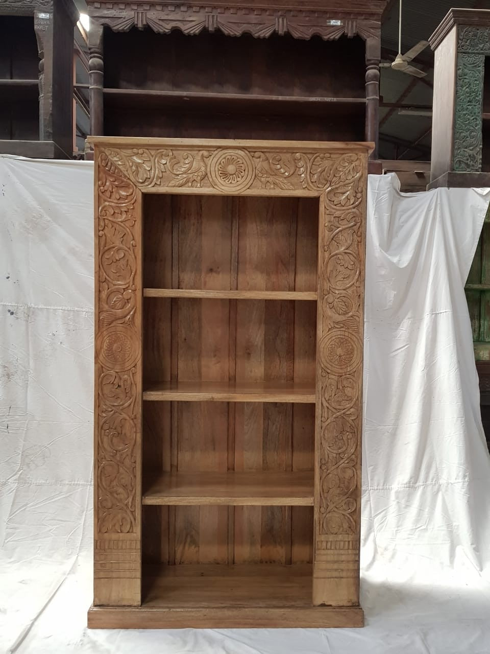 Indian Mughal Hand Carved Solid Wooden Beautiful Bookcase 106x40x183cm