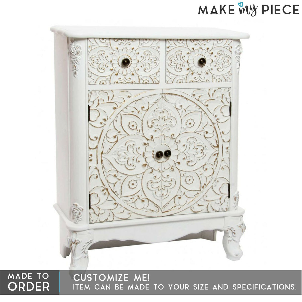 Hand Carved Solid wood sideboard White