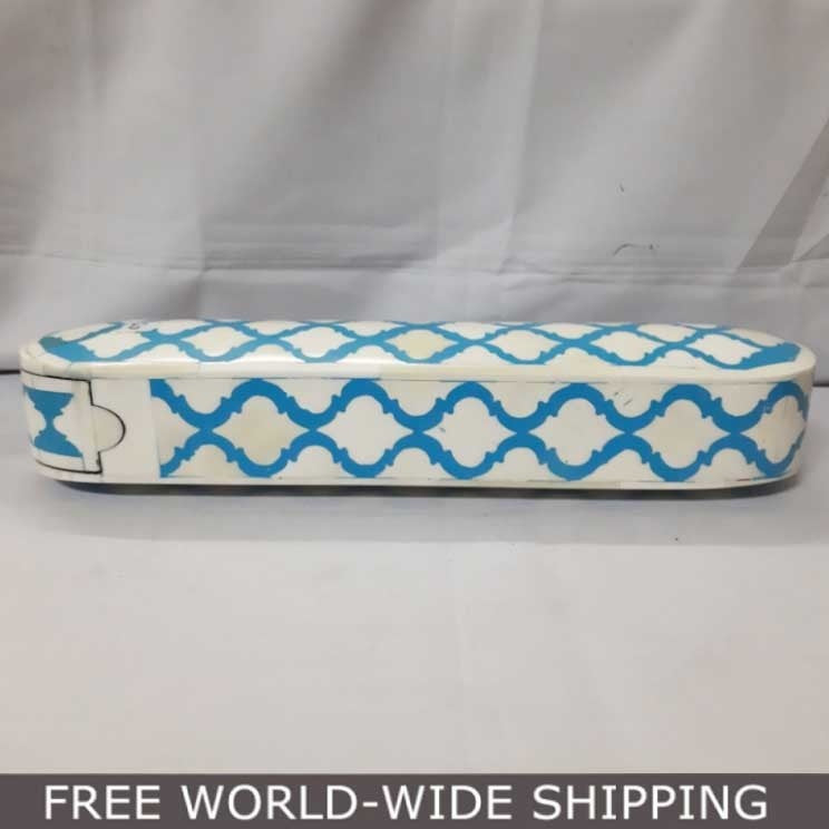 Real Bone Inlay Designer Luxury Pencil Box Gift Storage Blue
