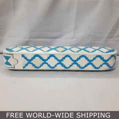 Real Bone Inlay Designer Luxury Pencil Box Gift Storage Blue