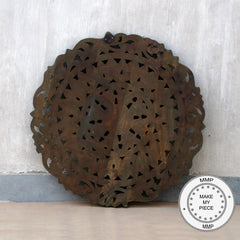 Dynasty Hand Carved Indian Wooden Round Bedhead Panel