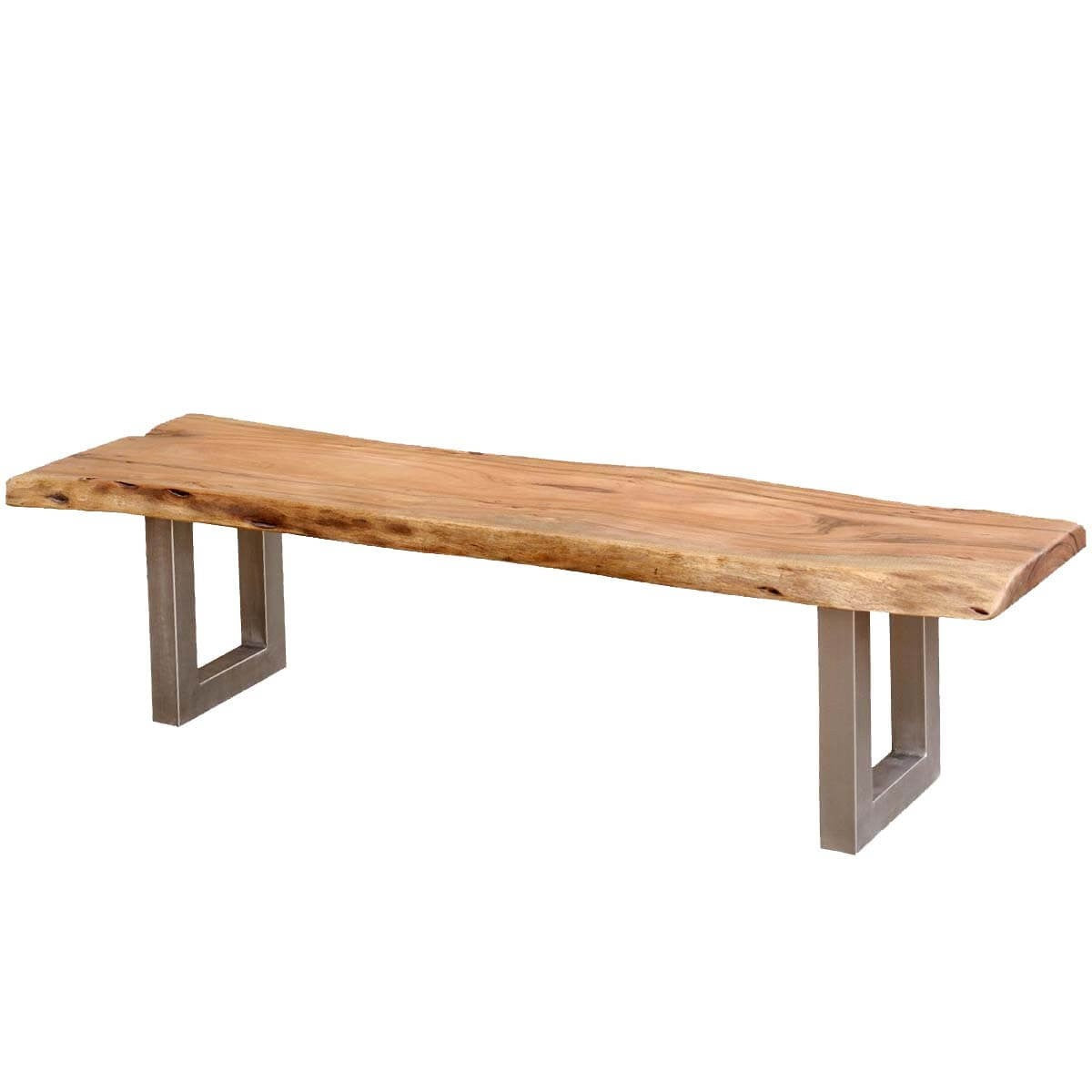 Rustic Industrial Solid Wood Iron Base Organic Live Edge Bench