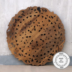 Dynasty Hand Carved Indian Wooden Round Bedhead Panel Brown