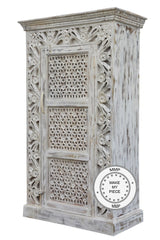 Saffron Hand Carved Whitewashed Oriental Cabinet