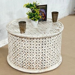 Bristol Hand Carved Indian Mango Wood Side Table White 40x60x60Cm