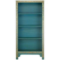 Golden Dragon Oriental Painted Solid Wood Blue and Gold Bookshelf 80x30x170cm