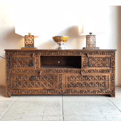 Indian Hand Carved Solid Wooden TV Unit 06