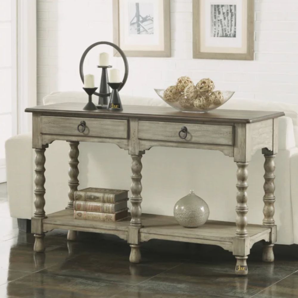 French Provincial Style Pillar Console Table Grey