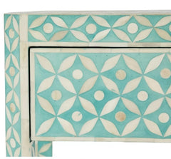 Maaya Bone Inlay Rectangular Side Table Blue Geometric