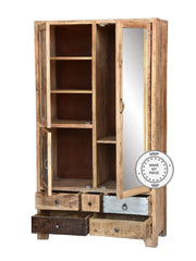 Lava Industrial Indian Solid Wood Display Wardrobe Cabinet With Mirror