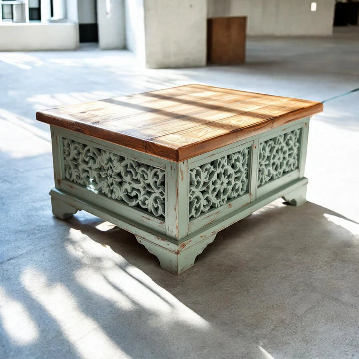 Indian Vintage Hand Carved Solid Wood Coffee Table C124