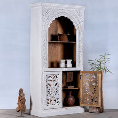 Mehrab Solid Mango Wood Indian Hand Carved Bookshelf White 90x40x180cm  -  