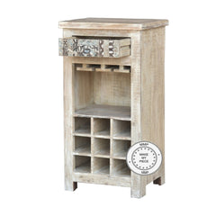 Yennora Indian Solid Wood Small Bar Cabinet Bottle Wrack Whitewash