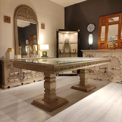 Indian Hand Carved Solid Wood Dining Table 09