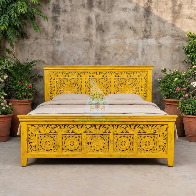 Hand Carved Mango Wood Bed Frame 186