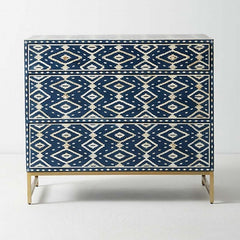 Maaya Bone inlay Blue Diamond Chest of 3 Drawers Dresser