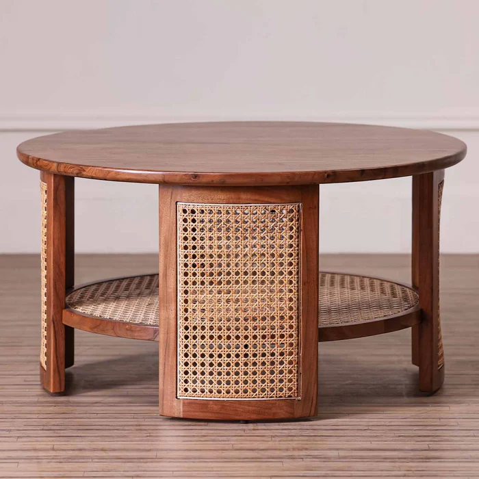 Rattan Elegance Series Mango Wood Cane Round Coffee Table 80x 80x 45Cm