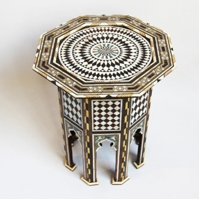 Maaya Bone Inlay Floral Small Arabian Side Table Stool Stand