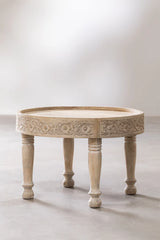 Indian Hand Carved Solid Mango Wood Round Coffee Table Natural C118