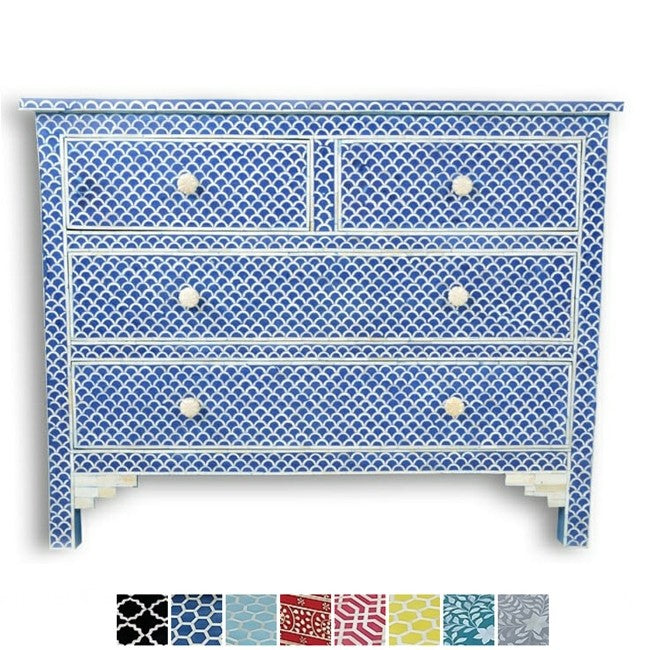 Maaya Bone Inlay Chest of 4 drawers dresser Blue Fishscale