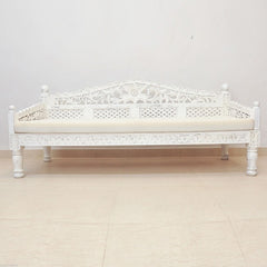 Mughal Garden Hand Carved Balinese Daybed White L