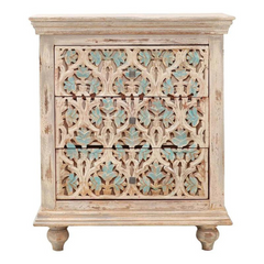 Carved Oasis Hand Carved Solid Mango Wood Floral Carvings Chest of Drawers