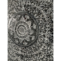 Heritage Heirlooms Solid Mango Wood  Decorative Hand Carved Square Wall Panel Monochrome