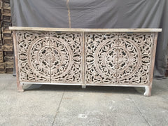 Dynasty Hand Craved Indian Solid Wood Sideboard With Carved Doors