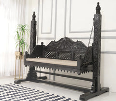 Handmade Indian Furniture Solid Hard Wood Swing Daybed in Black Finish