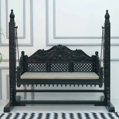 Handmade Indian Furniture Solid Hard Wood Swing Daybed in Black Finish