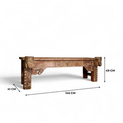 Indian Hand Carved Rustic Solid Wood Bench B20