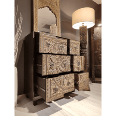 Hand Carved Solid Hard Wood Dresser Chest of Drawers D9