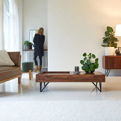 Industrial Metal and Solid Wood Coffee Table With Storage C115