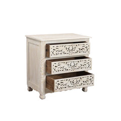 Indian Hand Carved 3 Drawers Solid Wood Bedside Table  06