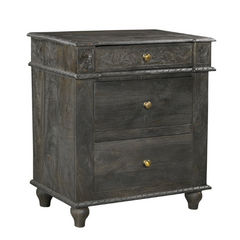 Hand Carved Solid Wood Bedsides Table Gray 64
