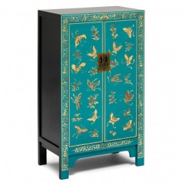 Golden Dragon Oriental Painted Solid Wood Blue Medium Cabinet 70x40x120cm