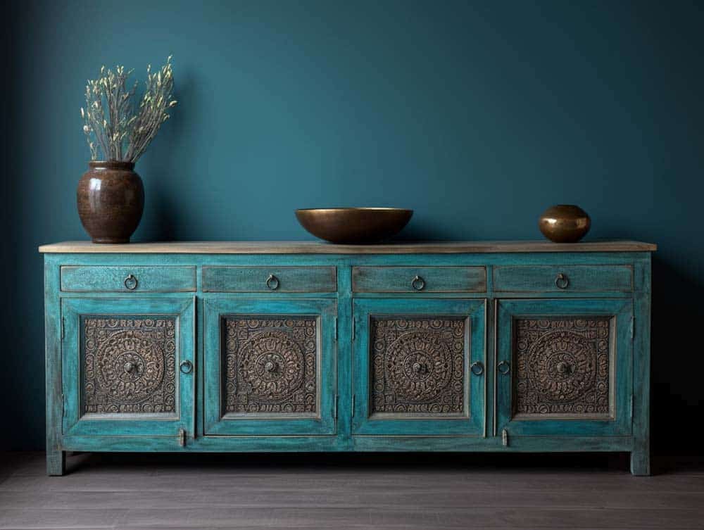 Indian Antique Brass Work Solid Wood Sideboard C20