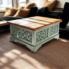 Indian Vintage Hand Carved Solid Wood Coffee Table C124