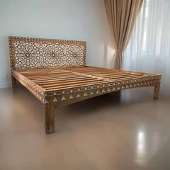 Indian Hand Carved Solid Wood King Sized Bed Brown 101