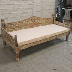 Mughal Garden Hand Carved Balinese Daybed Limewash L