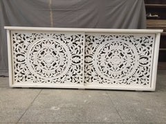 Dynasty Hand Craved Indian Solid Wood Sideboard With Carved Doors White