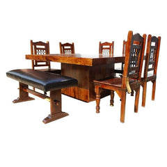 Solid Wood Square Pedestal Dining Table & Chair Set w Bench